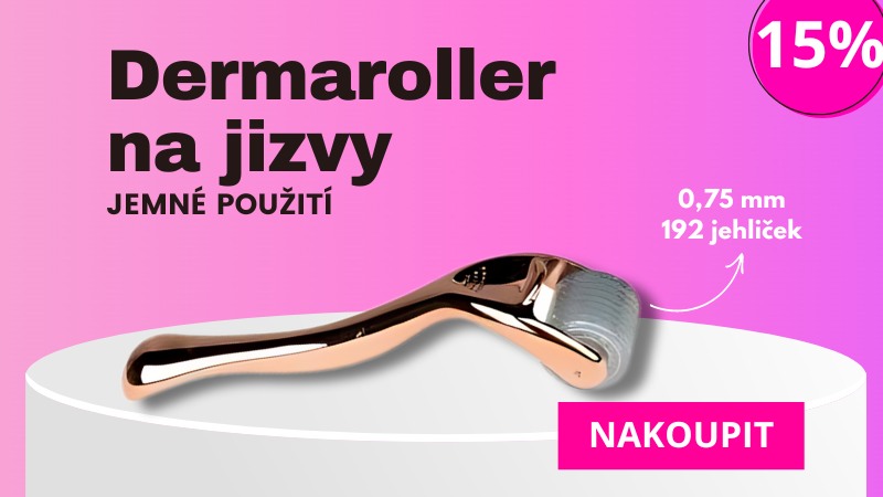 Dermaroller na jizvy – jemné použití, 192 jehliček, zlatý design, redukce jizev, 15% sleva.